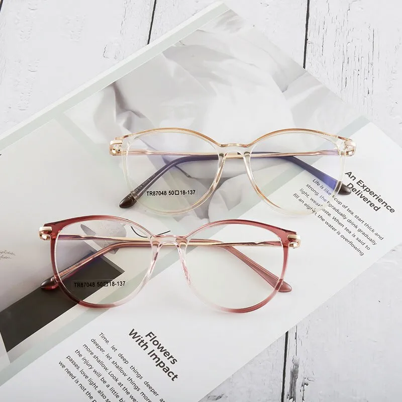 Hotony Women's Full Rim Roun Cat Eye Acetate Alloy Eyeglasses Tr87048