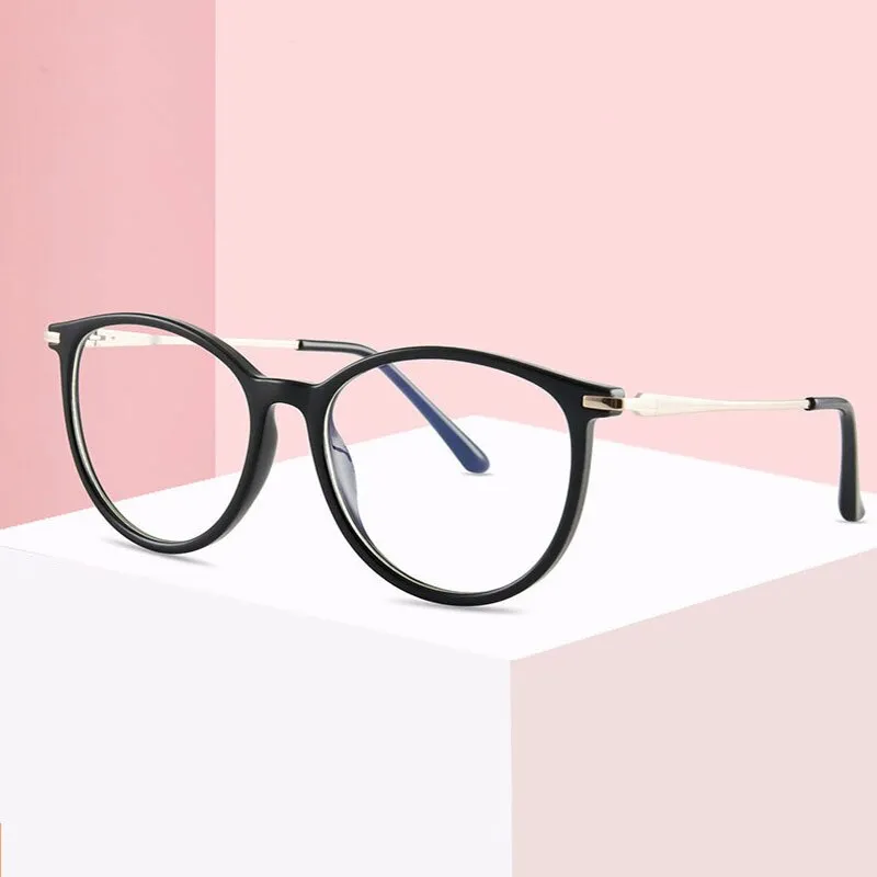 Hotony Women's Full Rim Roun Cat Eye Acetate Alloy Eyeglasses Tr87048