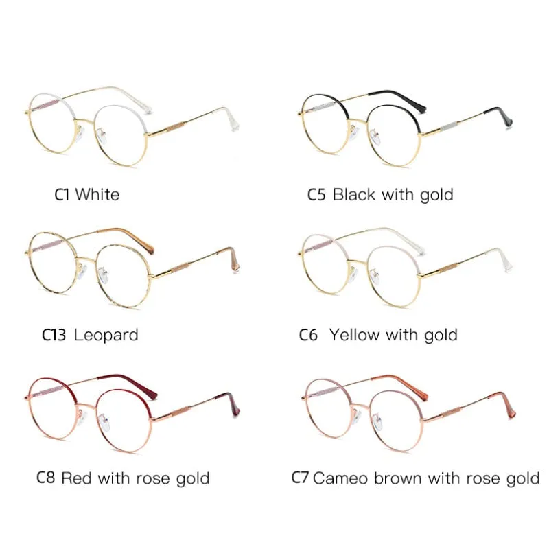 Hotony Women's Full Rim Round Alloy Frame Eyeglasses 95818