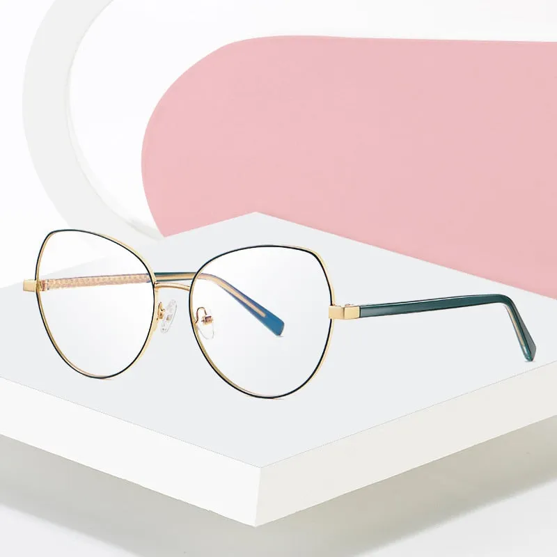 Hotony Women's Full Rim TR 90 Resin Alloy Round Frame Eyeglasses 3001