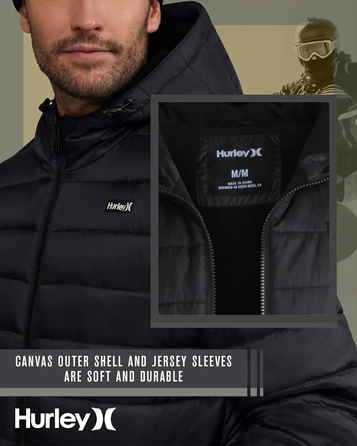 Hurley Men's Quilted Puffer Jacket - Lightweight Hooded Fleece Lined Packable Puffer Jacket - Outdoor Jackets for Men (S-XL)