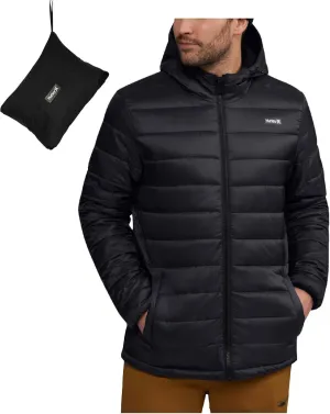 Hurley Men's Quilted Puffer Jacket - Lightweight Hooded Fleece Lined Packable Puffer Jacket - Outdoor Jackets for Men (S-XL)