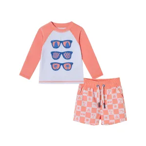 Infant (0-24M) Rashguard & Swim Trunk Set | Sunglasses & Beach Vibes