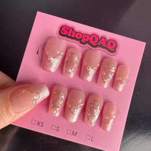 Inspired Cat Eye Sunglasses Pink Luxury Ice Translucent Press On Nails – Elegant & Chic