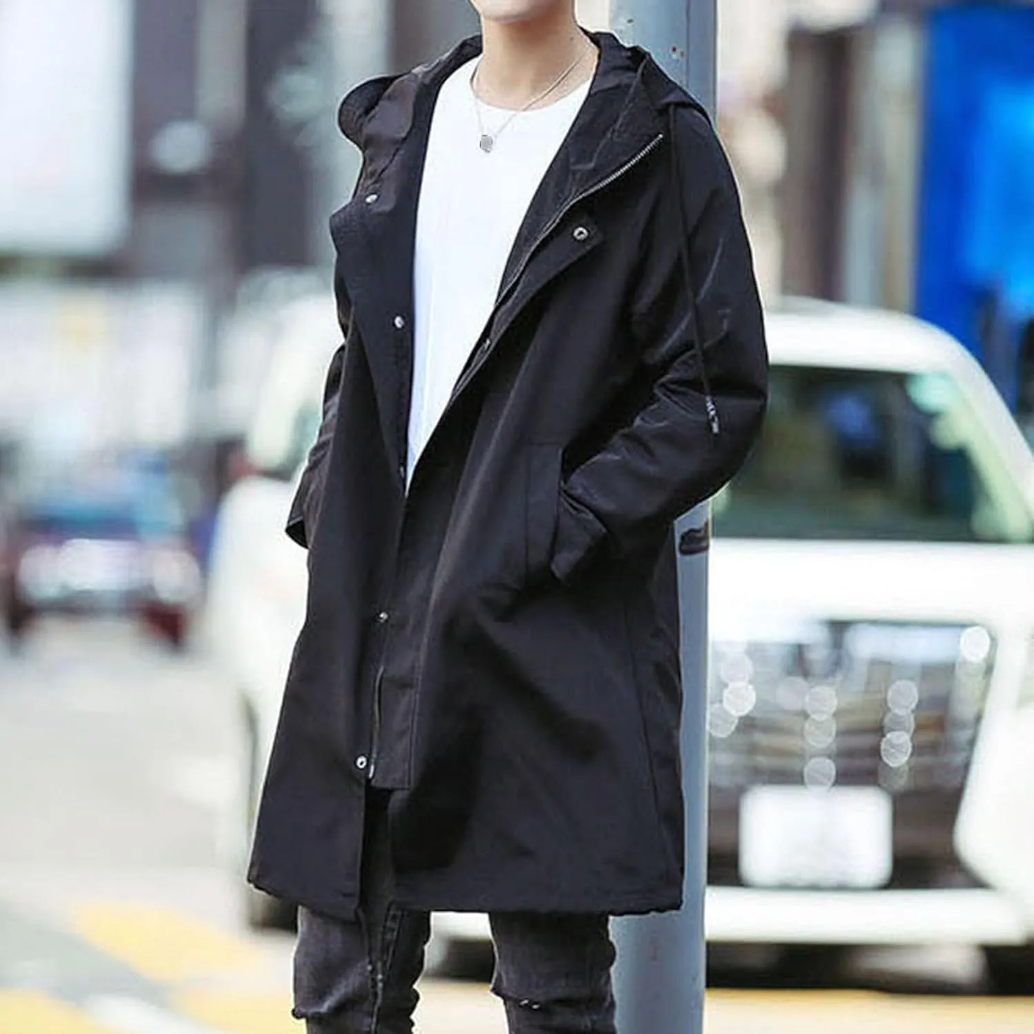 JEShifangjiusu Men's Long Raincoat Ligtweight Rain Jacket Casual Windbreaker Overcoat Waterproof Outdoor Jackets with Hood