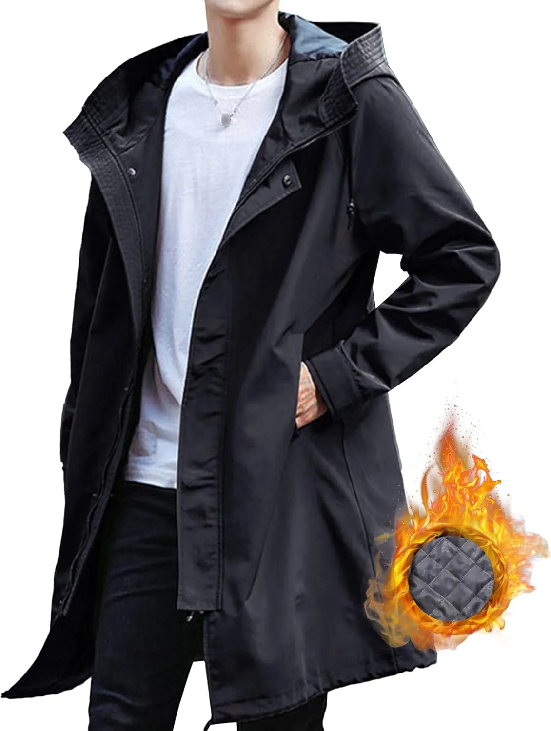 JEShifangjiusu Men's Long Raincoat Ligtweight Rain Jacket Casual Windbreaker Overcoat Waterproof Outdoor Jackets with Hood