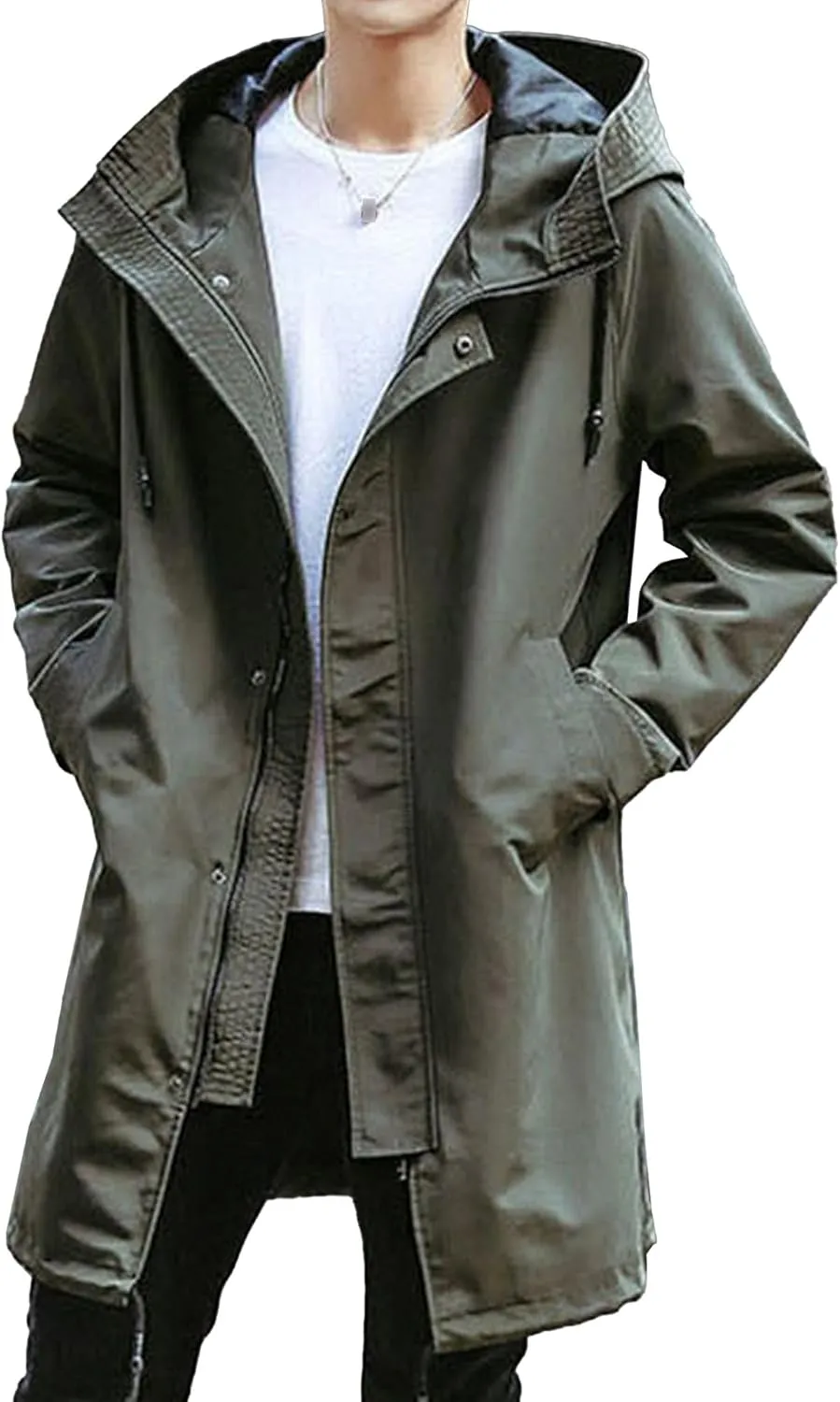JEShifangjiusu Men's Long Raincoat Ligtweight Rain Jacket Casual Windbreaker Overcoat Waterproof Outdoor Jackets with Hood