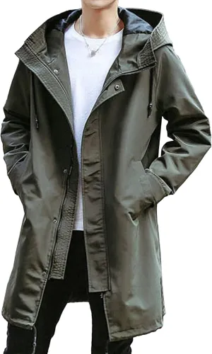 JEShifangjiusu Men's Long Raincoat Ligtweight Rain Jacket Casual Windbreaker Overcoat Waterproof Outdoor Jackets with Hood