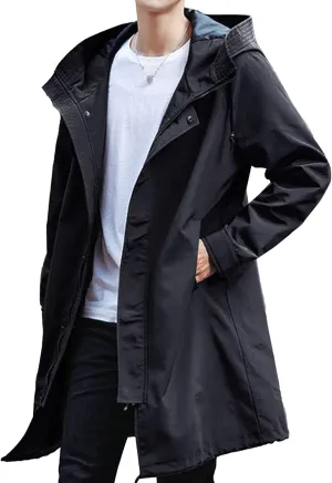 JEShifangjiusu Men's Long Raincoat Ligtweight Rain Jacket Casual Windbreaker Overcoat Waterproof Outdoor Jackets with Hood