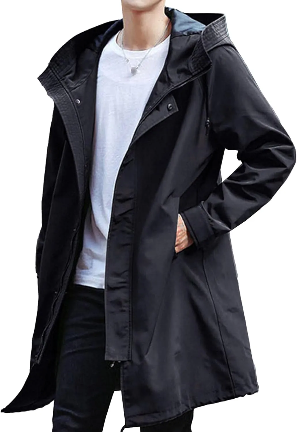 JEShifangjiusu Men's Long Raincoat Ligtweight Rain Jacket Casual Windbreaker Overcoat Waterproof Outdoor Jackets with Hood