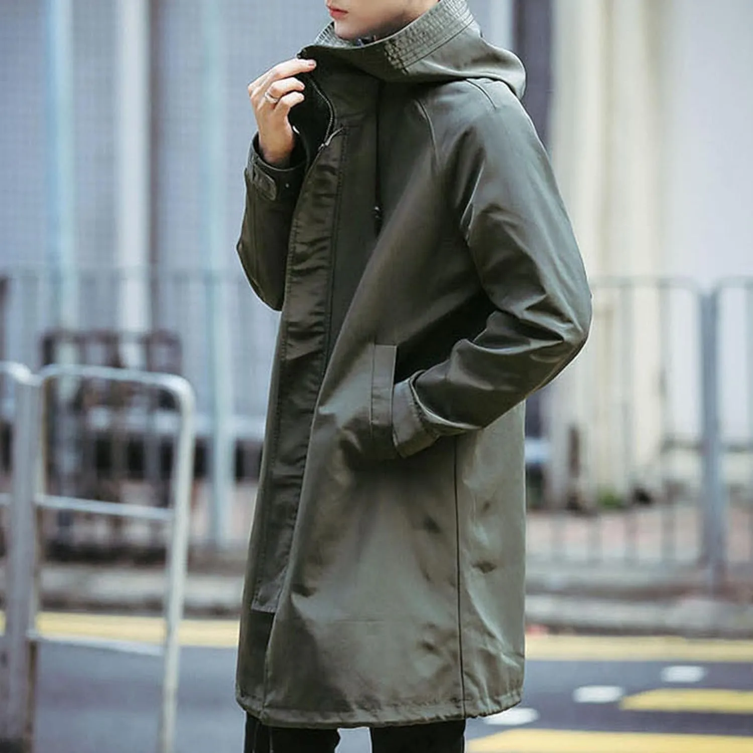 JEShifangjiusu Men's Long Raincoat Ligtweight Rain Jacket Casual Windbreaker Overcoat Waterproof Outdoor Jackets with Hood