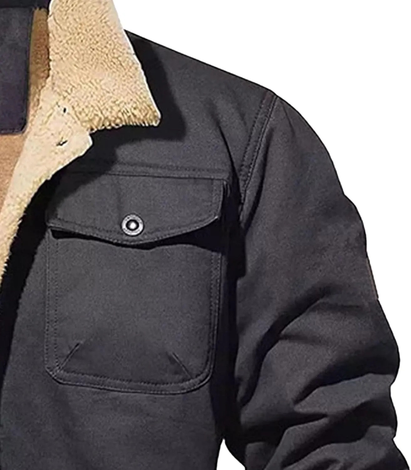 JEShifangjiusu Men'S Warm Sherpa Lined Fleece Coat Button Down Outdoor Jackets Shirt Casual Winter Cotton Military Jacket