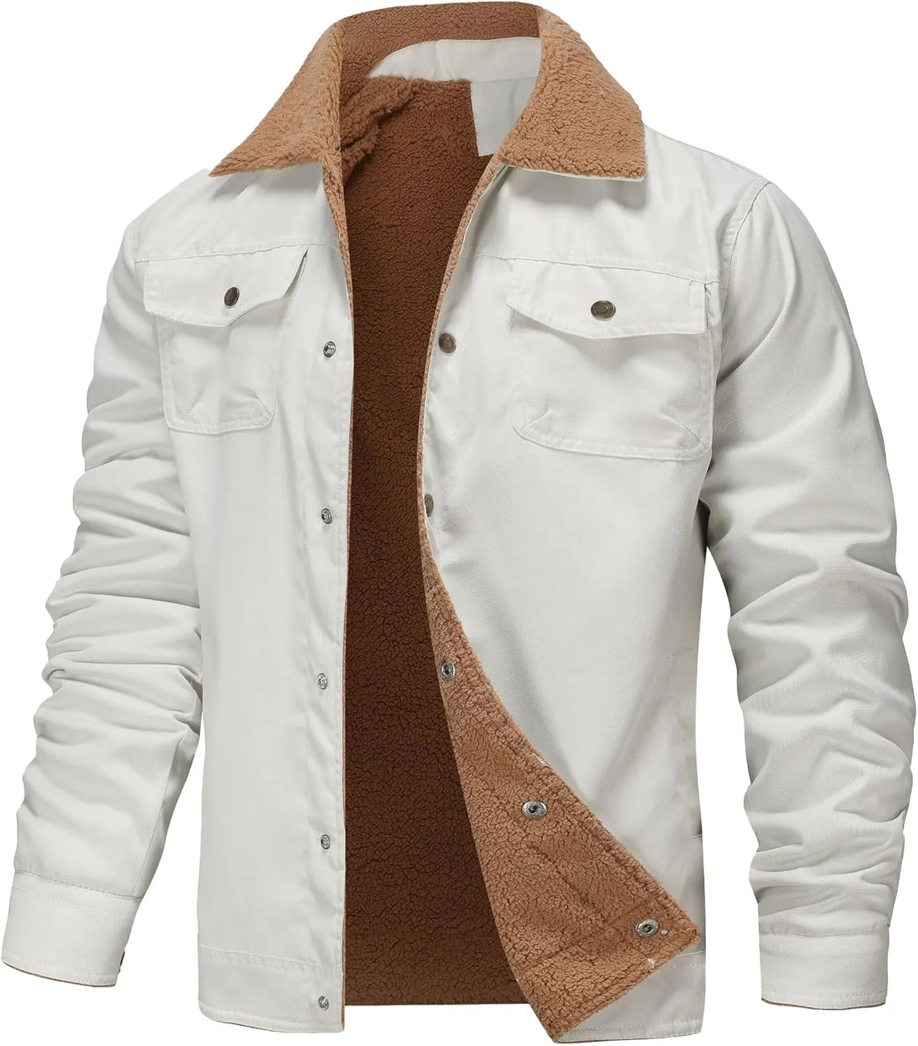 JEShifangjiusu Men'S Warm Sherpa Lined Fleece Coat Button Down Outdoor Jackets Shirt Casual Winter Cotton Military Jacket