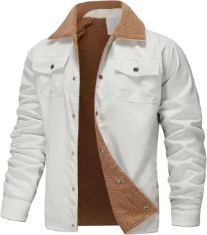 JEShifangjiusu Men'S Warm Sherpa Lined Fleece Coat Button Down Outdoor Jackets Shirt Casual Winter Cotton Military Jacket