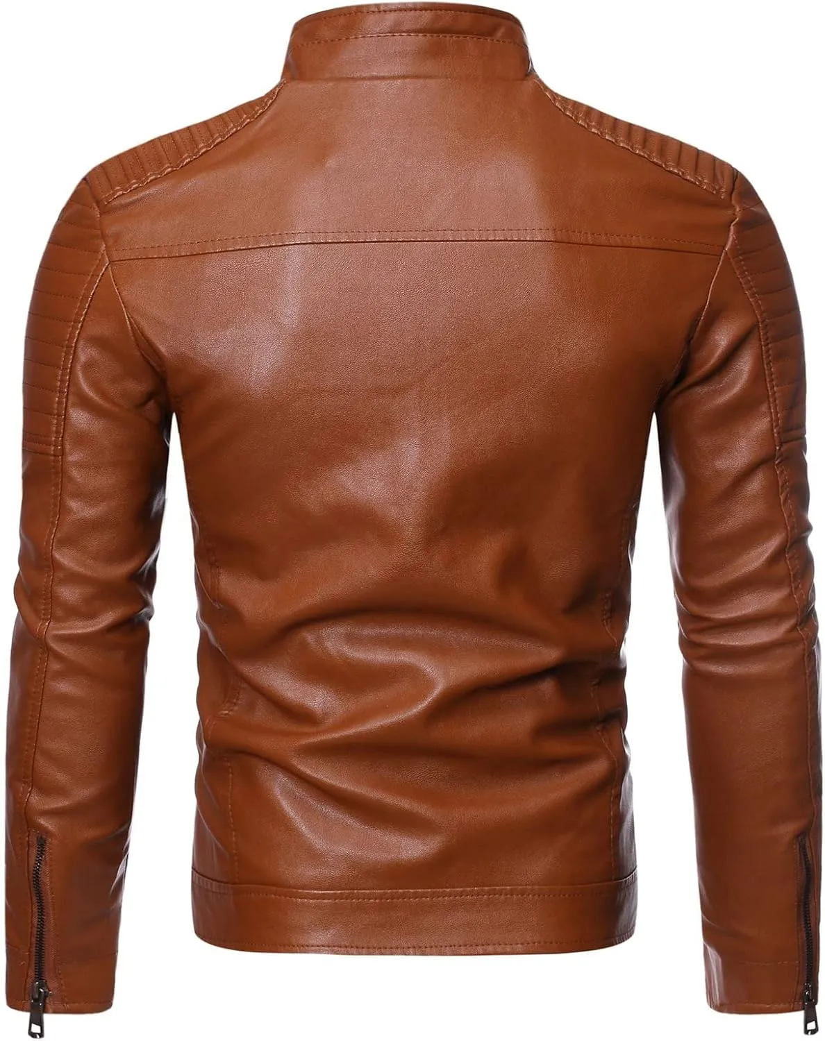 JEsilunmaMY Moto Bike Leather Jacket for Men Stand Collar Zip Up Motorcycle Bomber Jackets Lightweight Slimming Fall Outwear