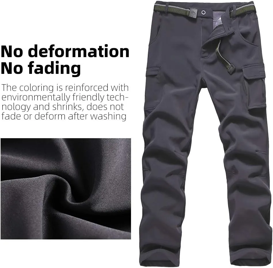 JOMLUN Boy's Fleece Lined Hiking Pants Waterproof Windproof Warm Soft Shell Outdoor Cargo Pants Snow Ski Walking Trousers