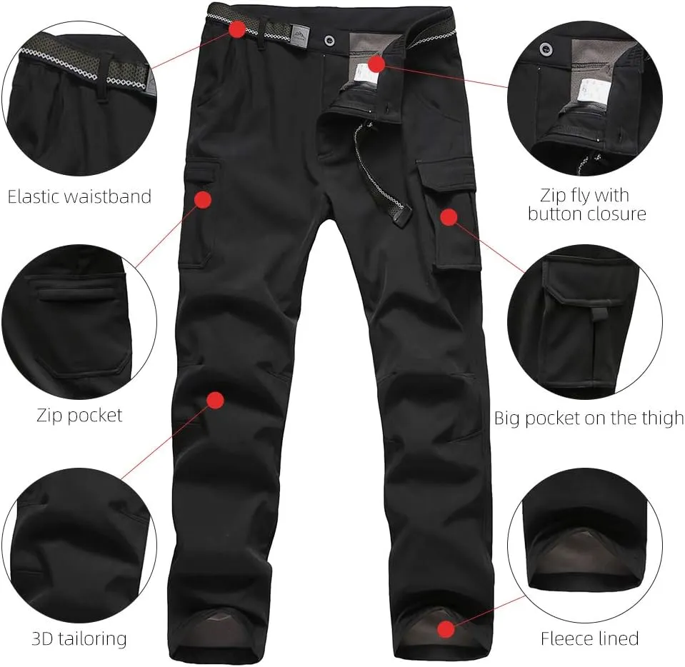 JOMLUN Boy's Fleece Lined Hiking Pants Waterproof Windproof Warm Soft Shell Outdoor Cargo Pants Snow Ski Walking Trousers