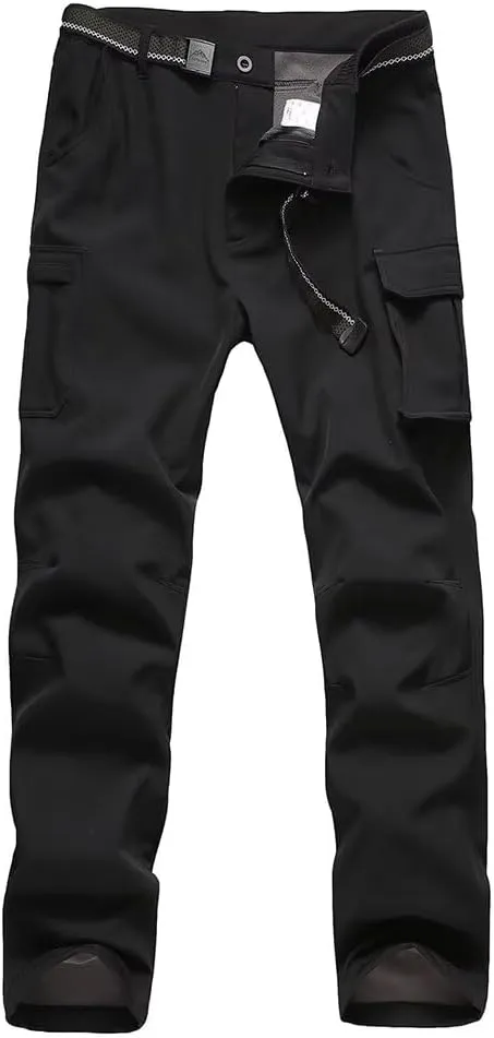 JOMLUN Boy's Fleece Lined Hiking Pants Waterproof Windproof Warm Soft Shell Outdoor Cargo Pants Snow Ski Walking Trousers