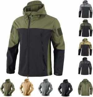 jsaierl Men's Waterproof Tactical Jacket Soft Shell Fleece Lined Military Work Jacket Full Zip Softshell Hooded Coat Outdoor