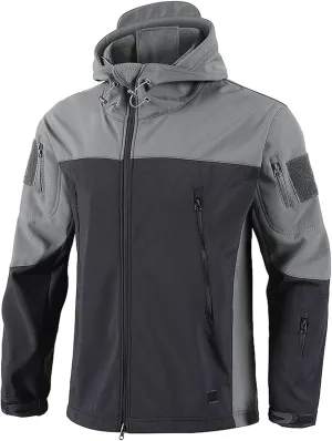 jsaierl Men's Waterproof Tactical Jacket Soft Shell Fleece Lined Military Work Jacket Full Zip Softshell Hooded Coat Outdoor