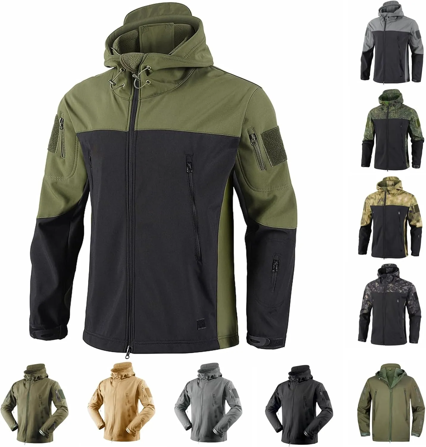 jsaierl Men's Waterproof Tactical Jacket Soft Shell Fleece Lined Military Work Jacket Full Zip Softshell Hooded Coat Outdoor