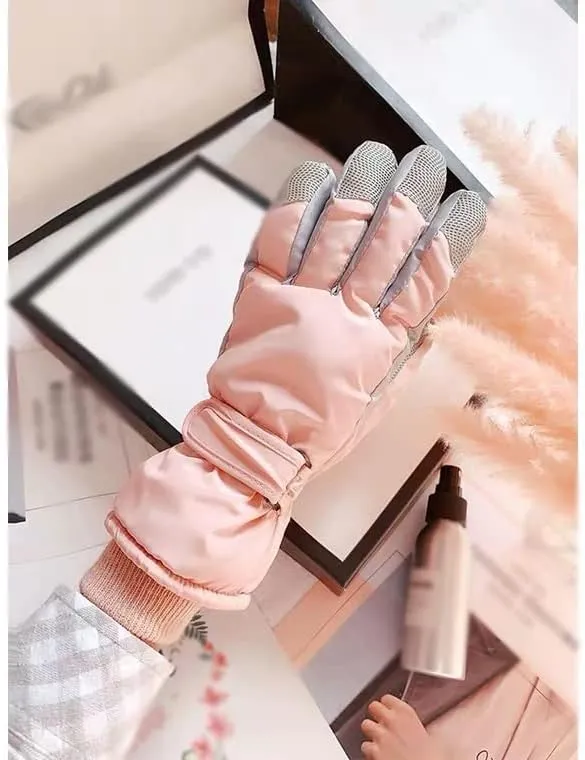 JSEIAJB Ski Gloves Women's Winter Touch Screen Plus Velvet Thick Down Cotton Warm Mountaineering Riding