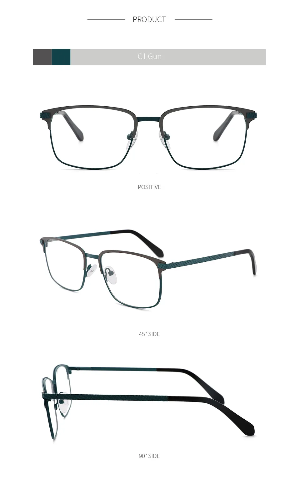 Kansept Men's Full Rim Square Stainless Steel Alloy Frame Eyeglasses Tm004