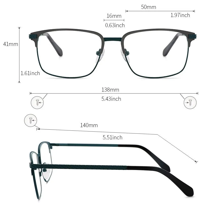 Kansept Men's Full Rim Square Stainless Steel Alloy Frame Eyeglasses Tm004