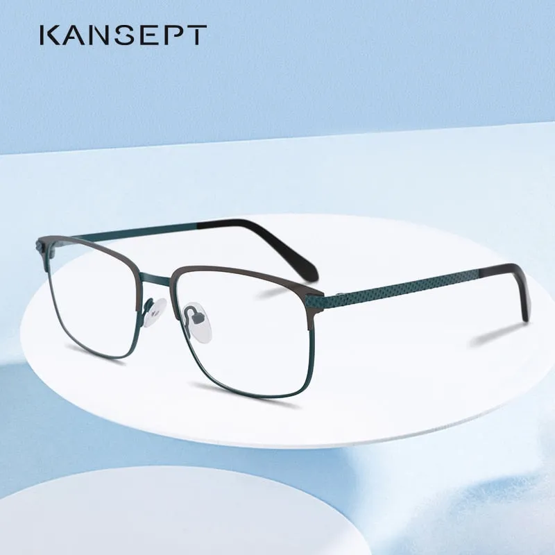 Kansept Men's Full Rim Square Stainless Steel Alloy Frame Eyeglasses Tm004