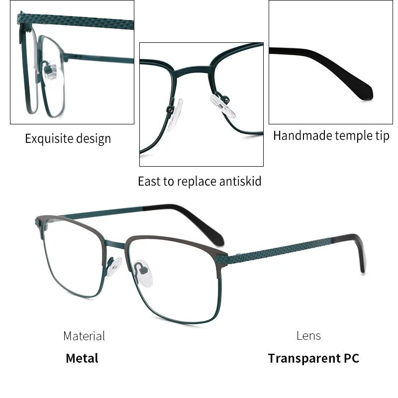 Kansept Men's Full Rim Square Stainless Steel Alloy Frame Eyeglasses Tm004