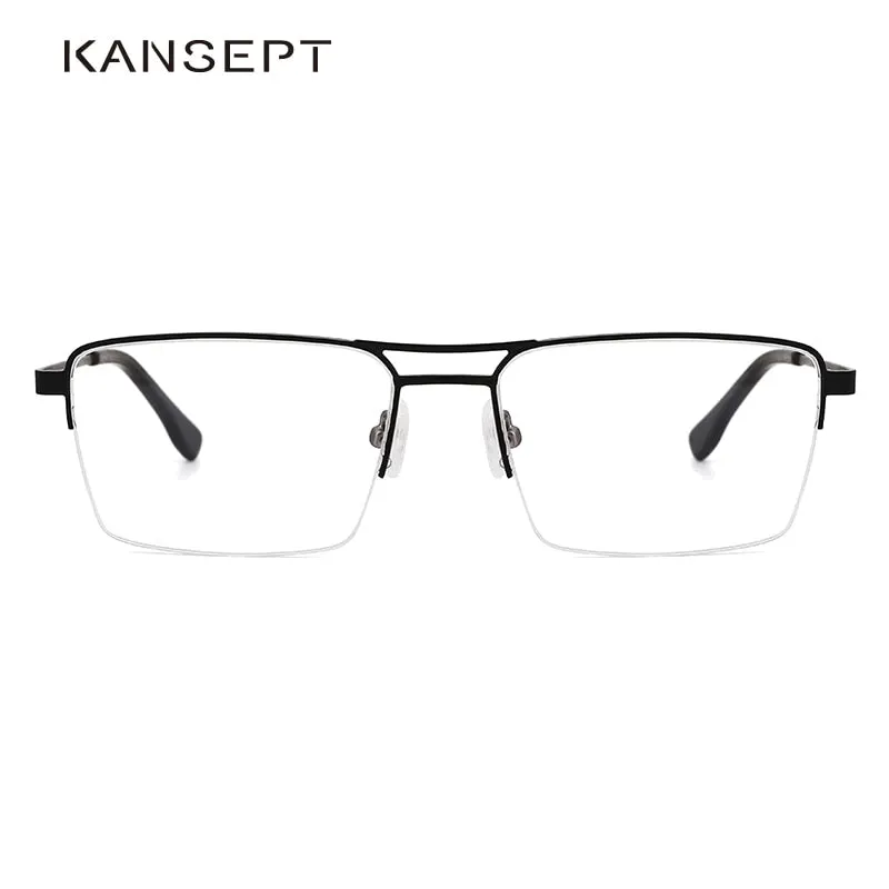Kansept Men's Semi Rim Square Double Bridge Stainless Steel Frame Eyeglasses Me2360