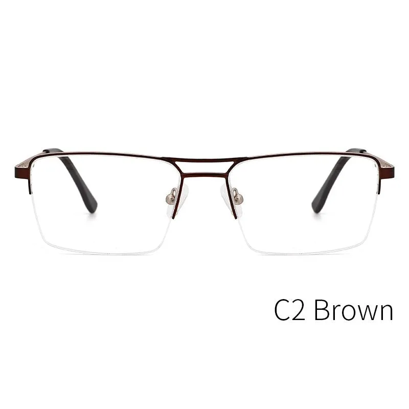 Kansept Men's Semi Rim Square Double Bridge Stainless Steel Frame Eyeglasses Me2360