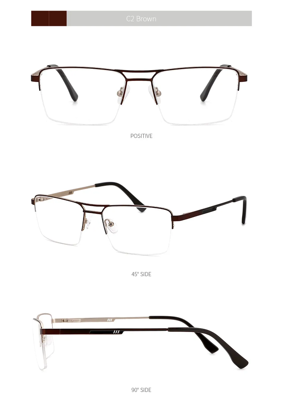 Kansept Men's Semi Rim Square Double Bridge Stainless Steel Frame Eyeglasses Me2360