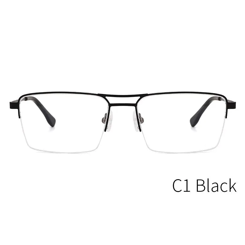 Kansept Men's Semi Rim Square Double Bridge Stainless Steel Frame Eyeglasses Me2360