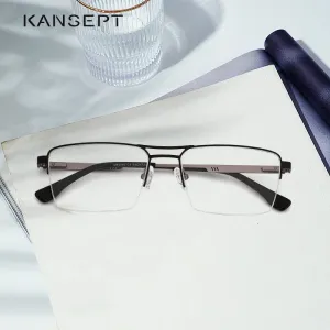 Kansept Men's Semi Rim Square Double Bridge Stainless Steel Frame Eyeglasses Me2360