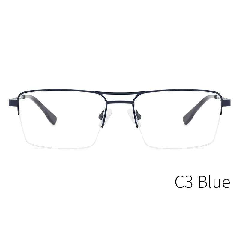 Kansept Men's Semi Rim Square Double Bridge Stainless Steel Frame Eyeglasses Me2360