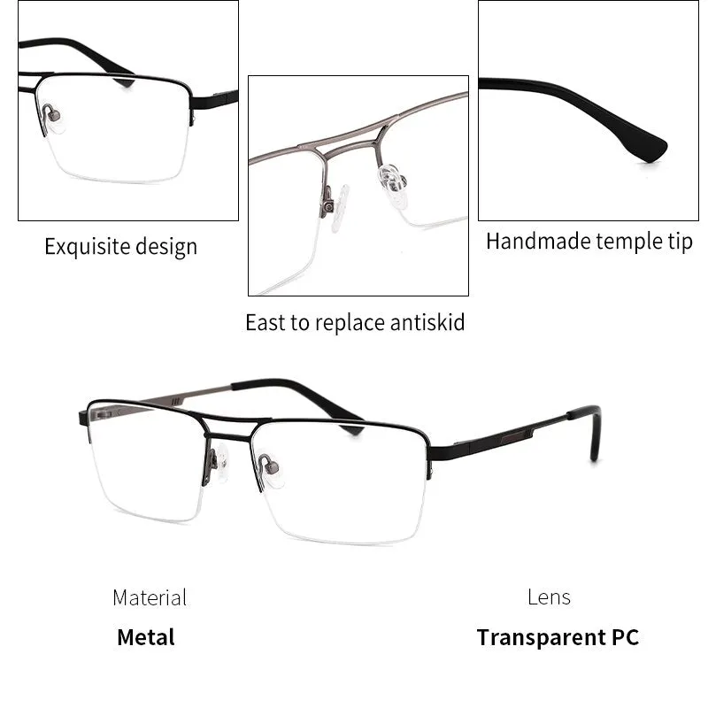 Kansept Men's Semi Rim Square Double Bridge Stainless Steel Frame Eyeglasses Me2360