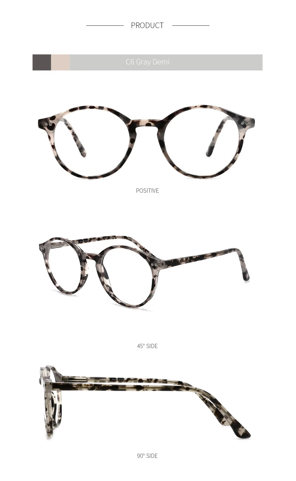 Kansept Unisex Full Rim Round Acetate Titanium Frame Eyeglasses Cp1007
