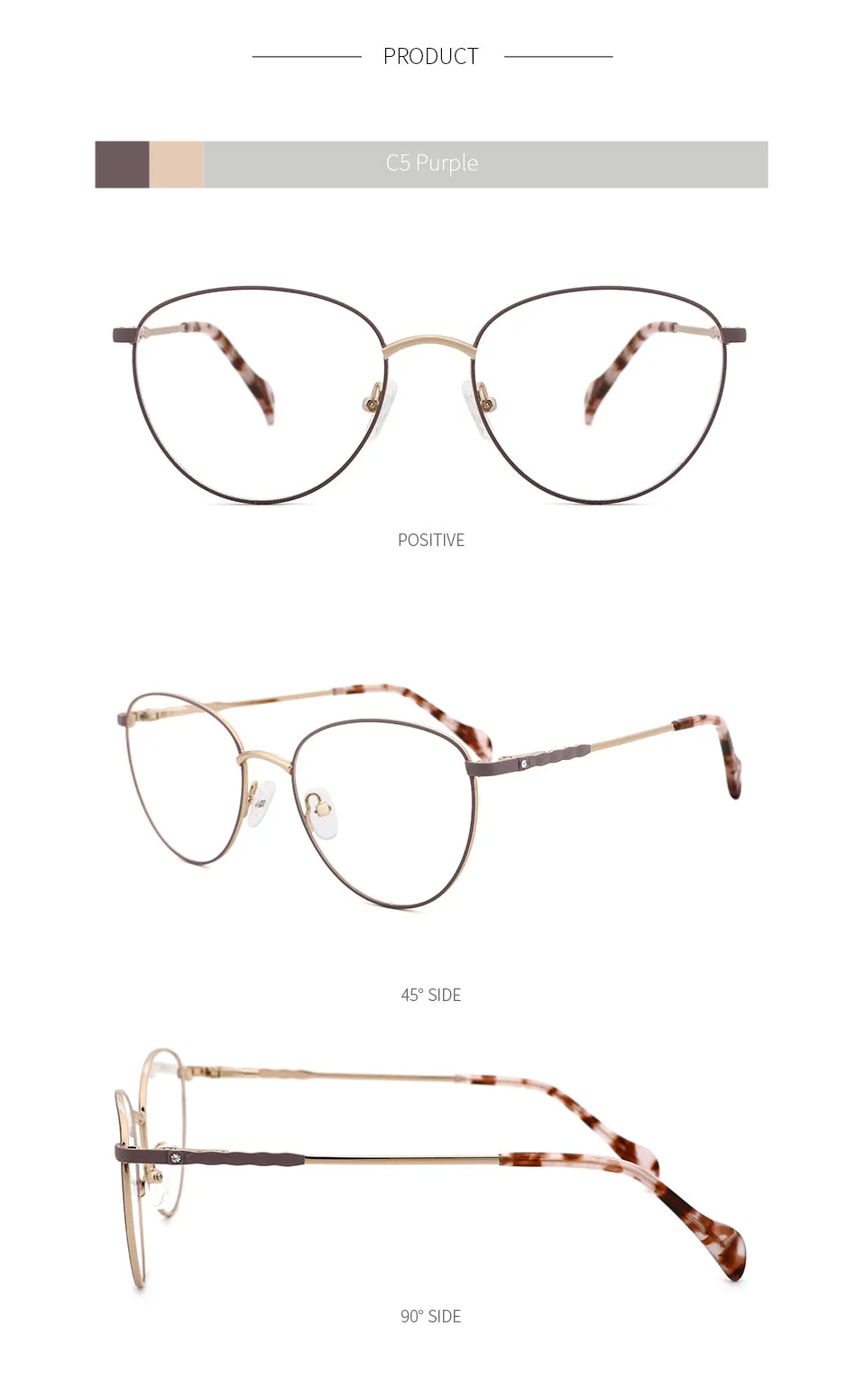 Kansept Women's Full Rim Round Stainless Steel Frame Eyeglasses 2329