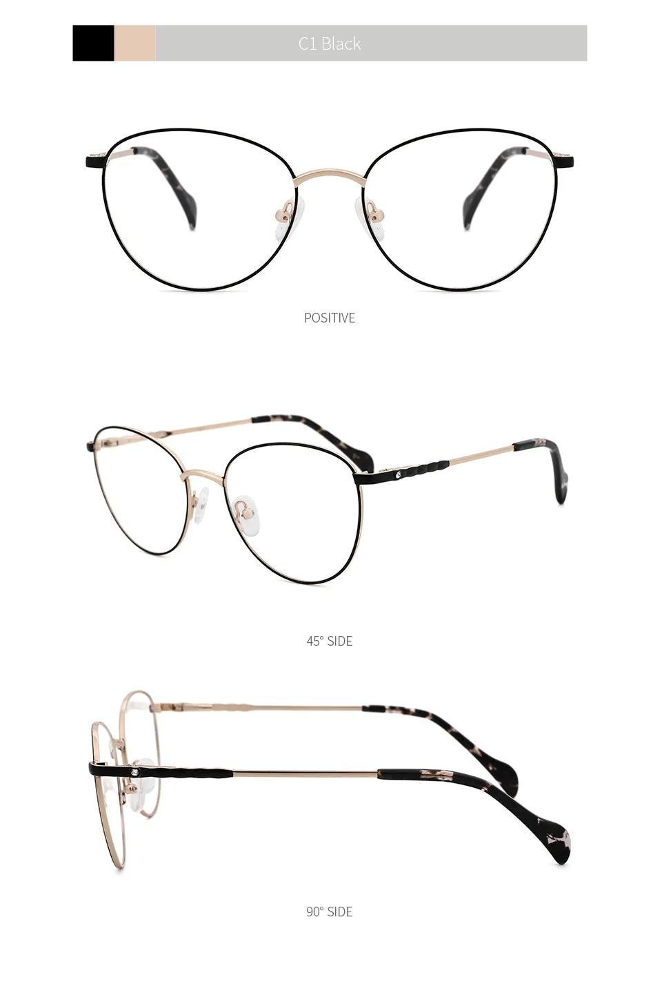 Kansept Women's Full Rim Round Stainless Steel Frame Eyeglasses 2329
