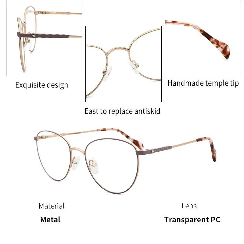 Kansept Women's Full Rim Round Stainless Steel Frame Eyeglasses 2329