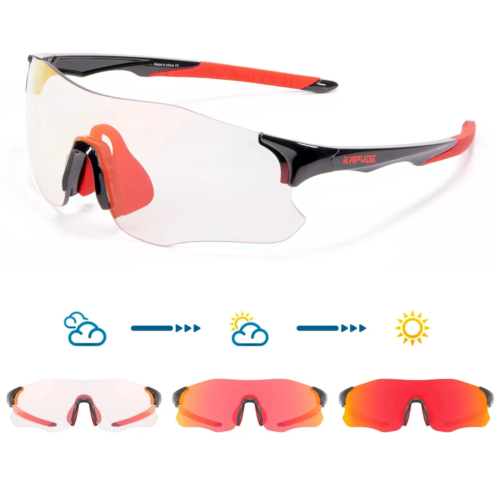 Kapvoe Purple Photochromic Running Sunglasses Outdoor Sports Bike Marathon Cycling Glasses Mountain Bicycle Goggles Eyewear