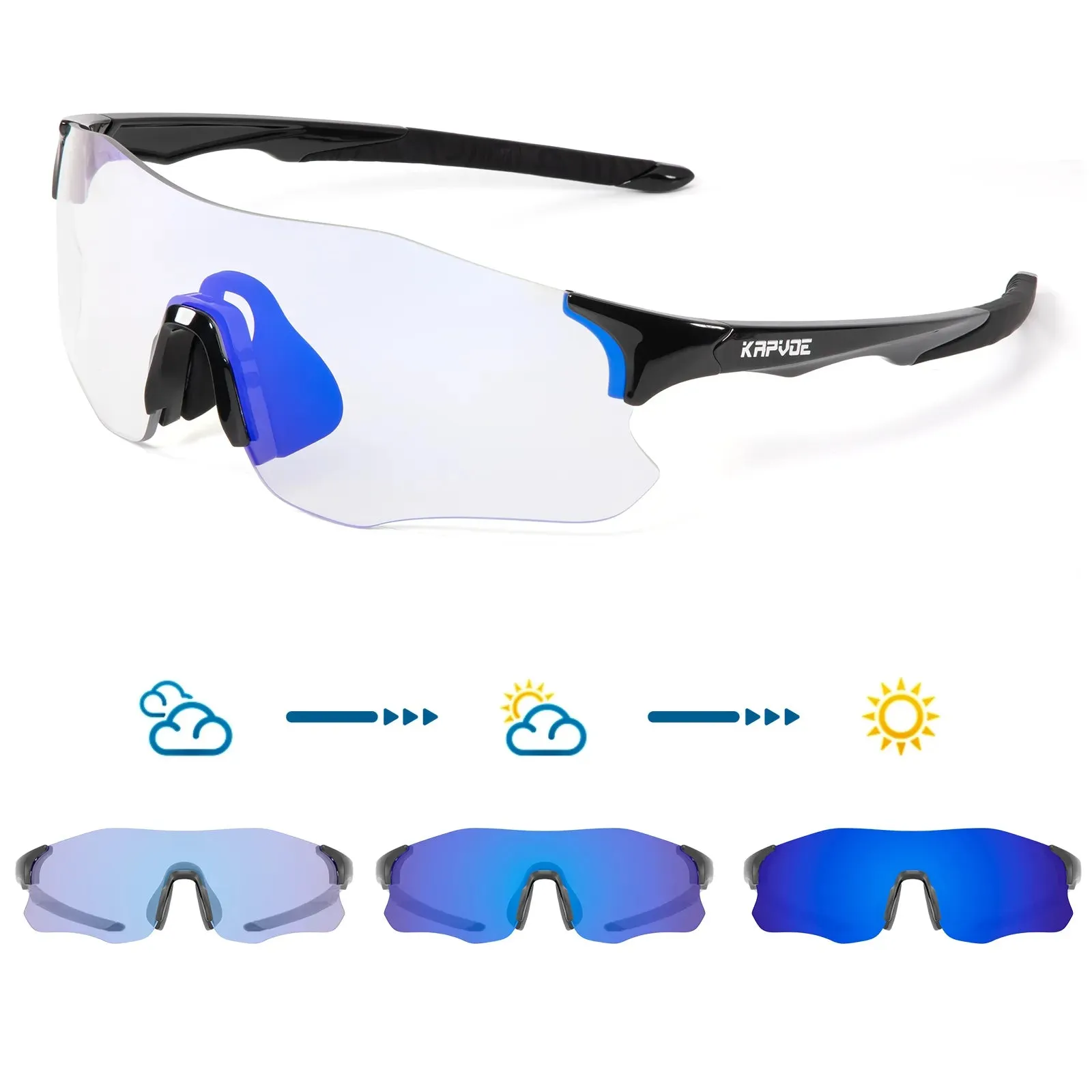 Kapvoe Purple Photochromic Running Sunglasses Outdoor Sports Bike Marathon Cycling Glasses Mountain Bicycle Goggles Eyewear