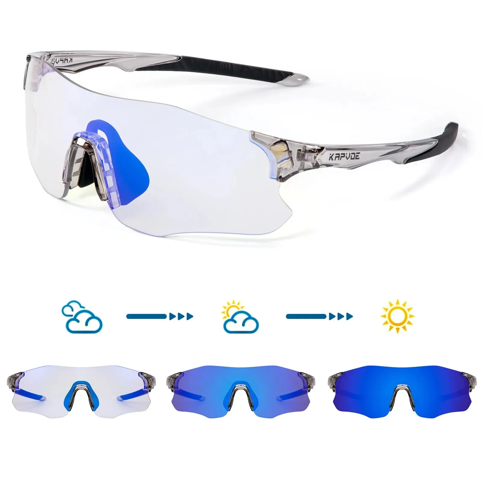 Kapvoe Purple Photochromic Running Sunglasses Outdoor Sports Bike Marathon Cycling Glasses Mountain Bicycle Goggles Eyewear