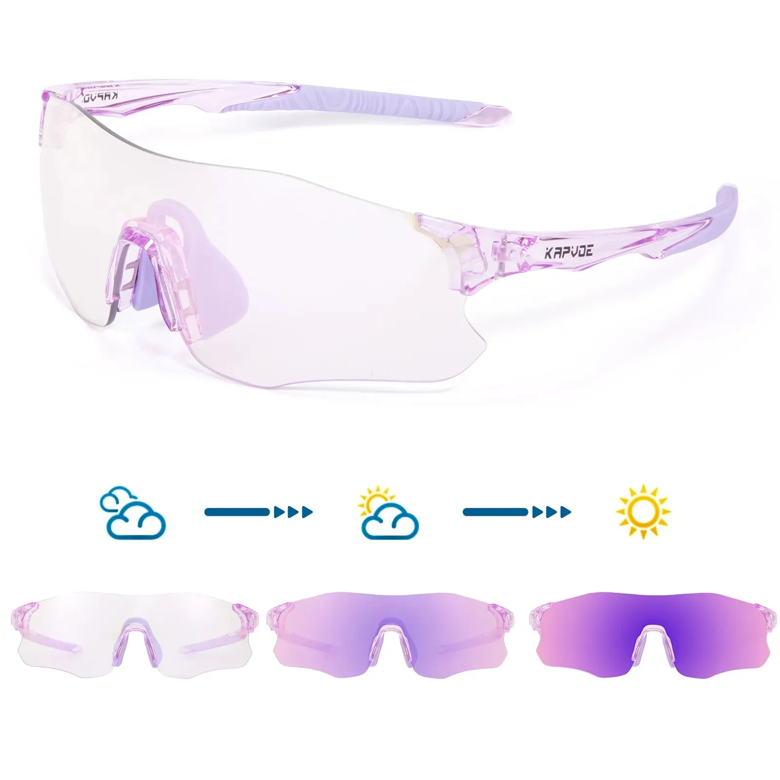 Kapvoe Purple Photochromic Running Sunglasses Outdoor Sports Bike Marathon Cycling Glasses Mountain Bicycle Goggles Eyewear