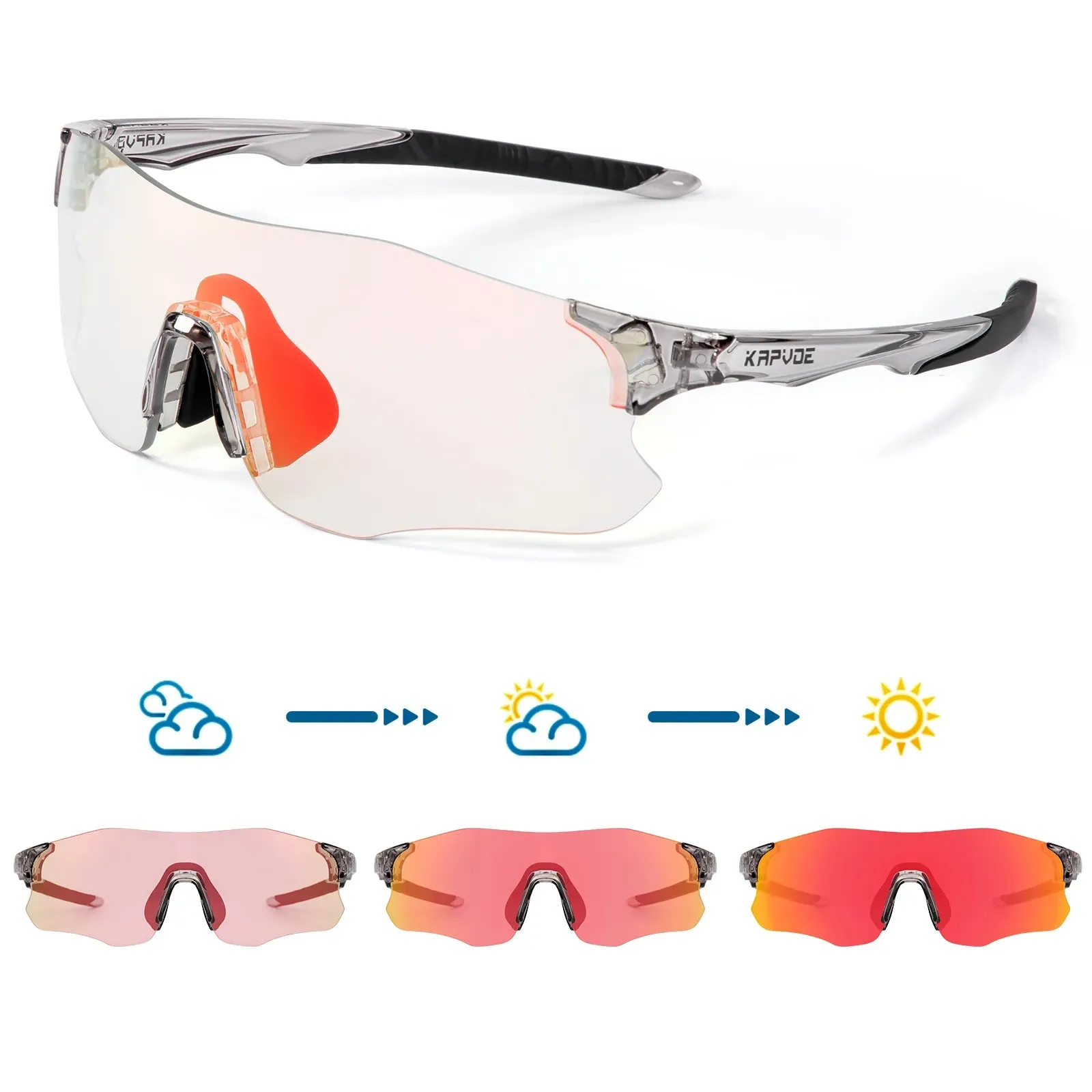 Kapvoe Purple Photochromic Running Sunglasses Outdoor Sports Bike Marathon Cycling Glasses Mountain Bicycle Goggles Eyewear