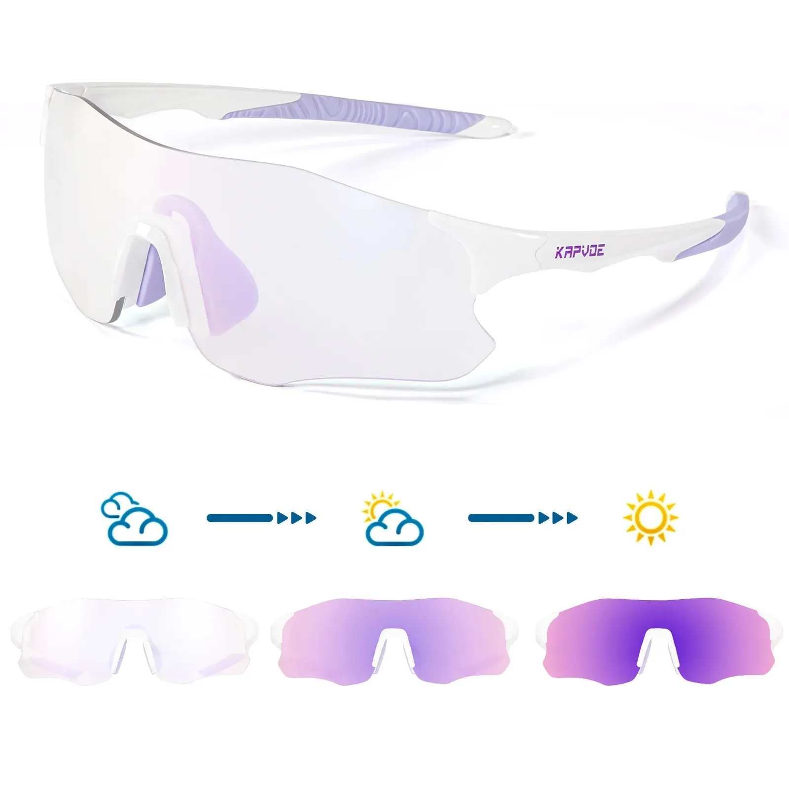 Kapvoe Purple Photochromic Running Sunglasses Outdoor Sports Bike Marathon Cycling Glasses Mountain Bicycle Goggles Eyewear
