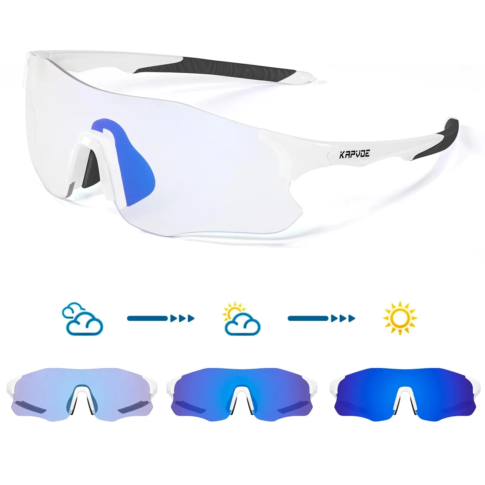Kapvoe Purple Photochromic Running Sunglasses Outdoor Sports Bike Marathon Cycling Glasses Mountain Bicycle Goggles Eyewear
