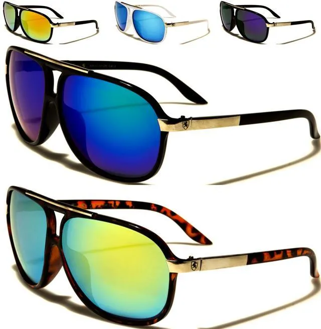 Khan Mirrored Pilot Sunglasses Retro Flat Top for Men