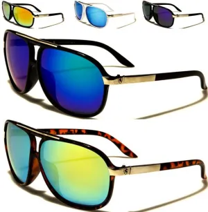 Khan Mirrored Pilot Sunglasses Retro Flat Top for Men